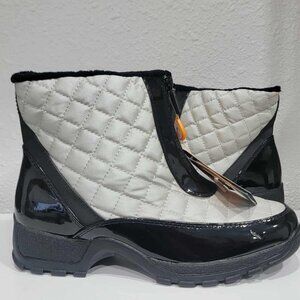 Womens 10 SPORTO Black & Silver Quilted Faux Fur Lining Boots Booties Waterproof